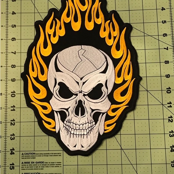 Medium Yellow Flame Skull Back Patch Biker Iron or Sew on Patch - Picture 4 of 4